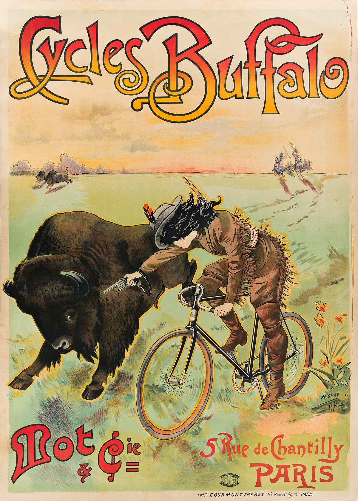 H. GRAY (HENRI BOULANGER, 1858-1924) & CHARLES BRUN (1825-1908). CYCLES BUFFALO. Circa 1902. 53x38 inches, 136x96 cm. Courmont Fréres,